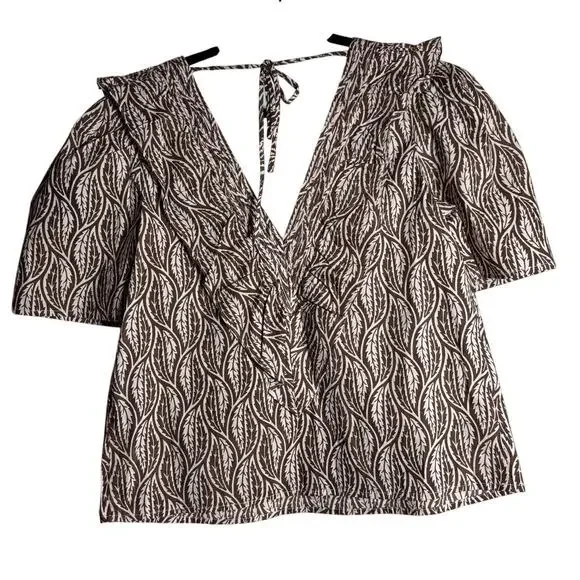 ST. ROCHE Sabine Top NWT $225Ruffled Double V Neck in Cold Brew Size 8